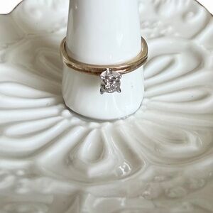 Mid-Century Dainty Diamond Solitare Ring | ORNET 10K Two Tone Gold